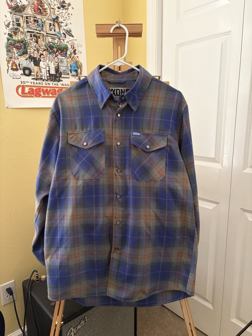 DIXXON Men's Blue and Orange Plaid Button-Down Shirt